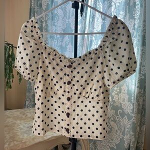 Monteau polka dot puff sleeve cottagecore blouse